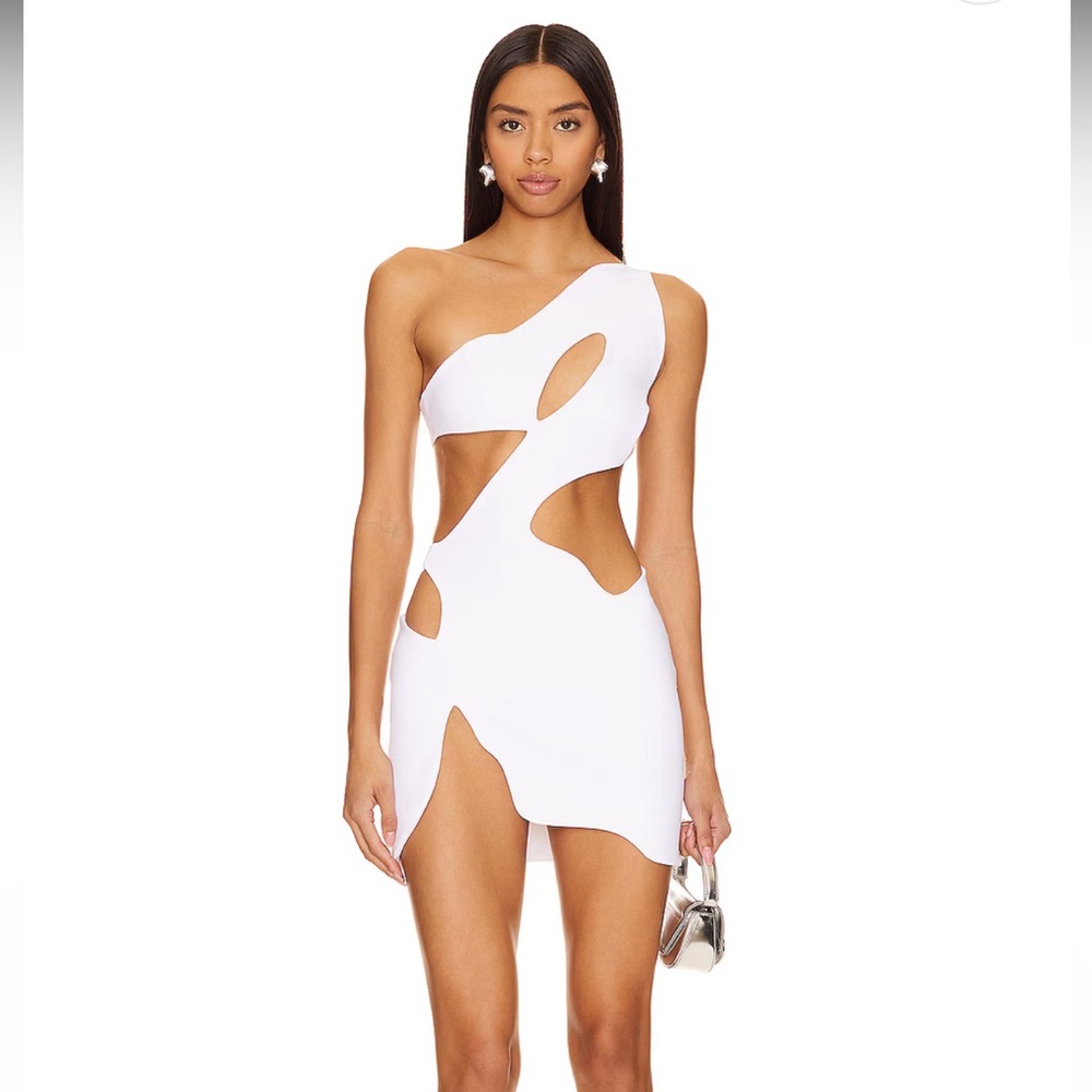 Asymmetric One-Shoulder Cutout Mini Dress in White